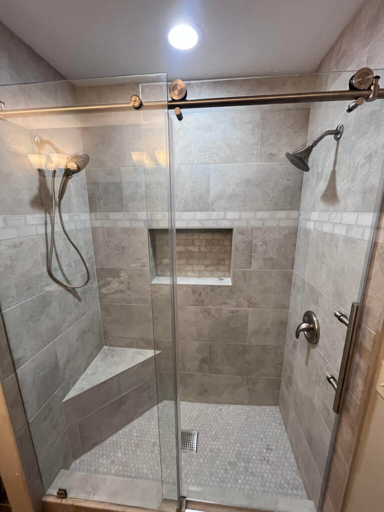 walking shower with glass door