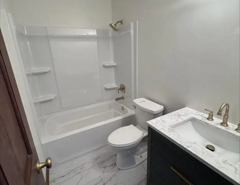 Modern bathroom with tub and vanity